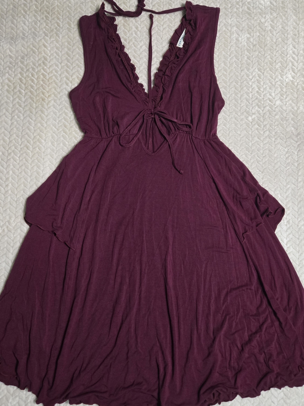 Earthbound Trading Co Plum Ruffle V-Neck Boho Festival Dress Size Medium